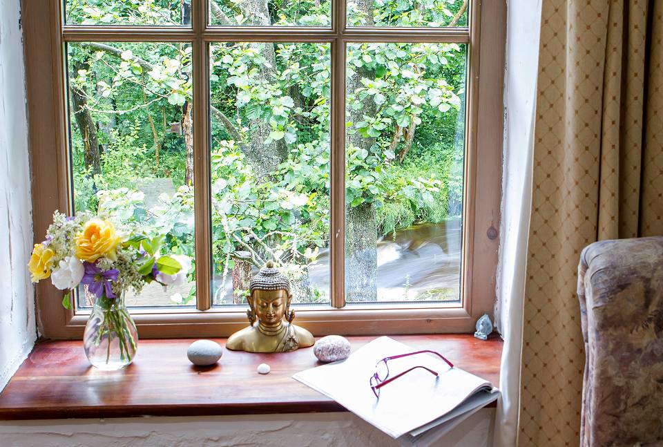 Looking through a window to the river outside